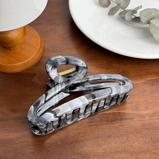 Long Looped Claw Clip in Grey Marble