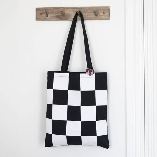 Checkerboard Print Tote Bag