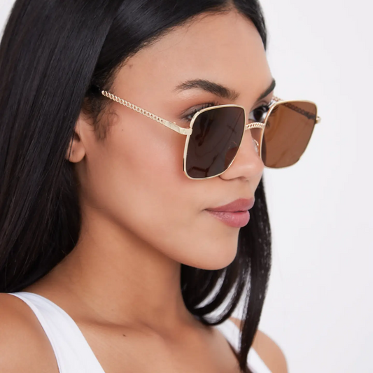 Oversized Square Sunglasses in Gold and Brown