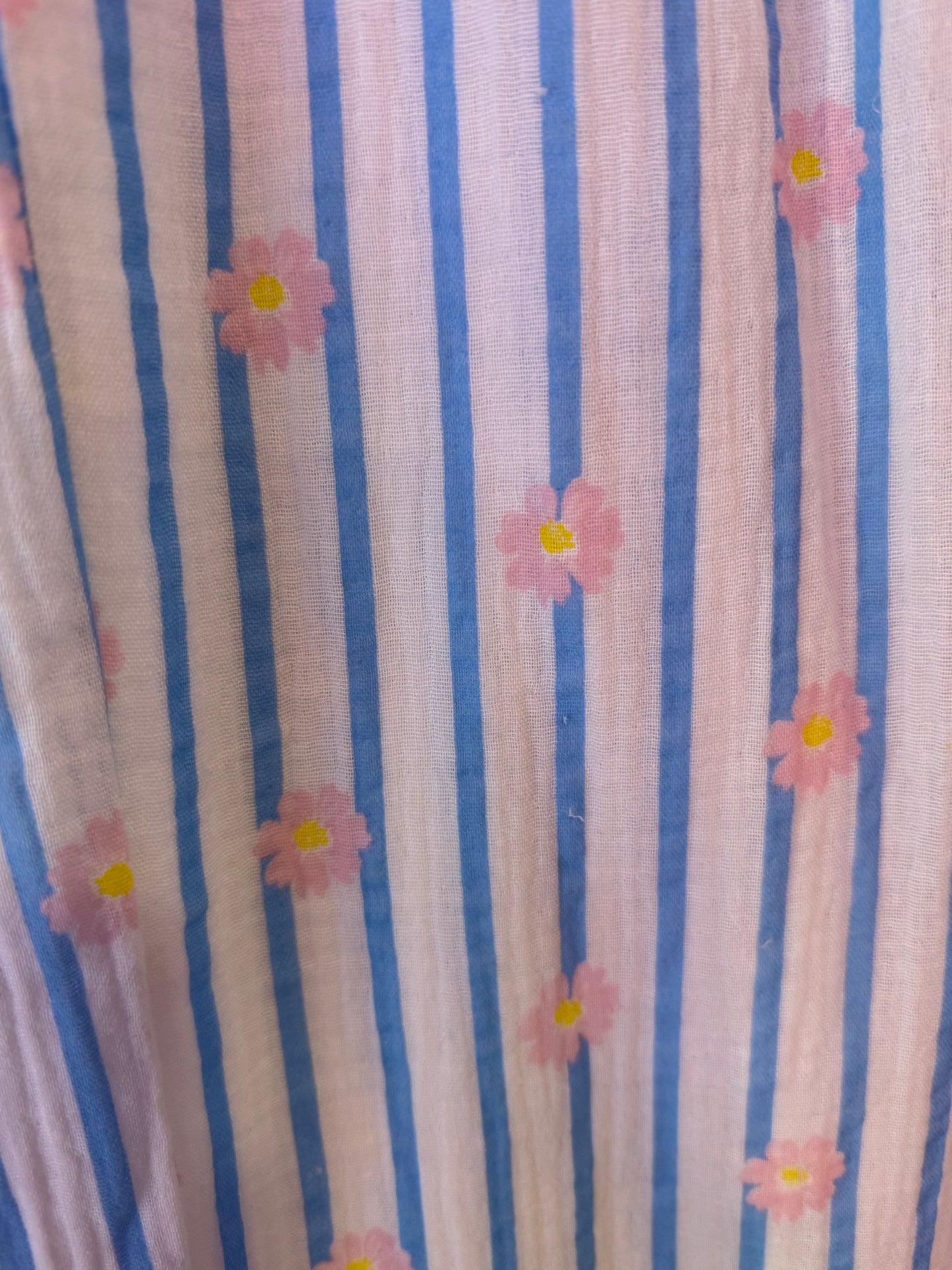 Blue Cotton Striped and Flowers Print Trouser