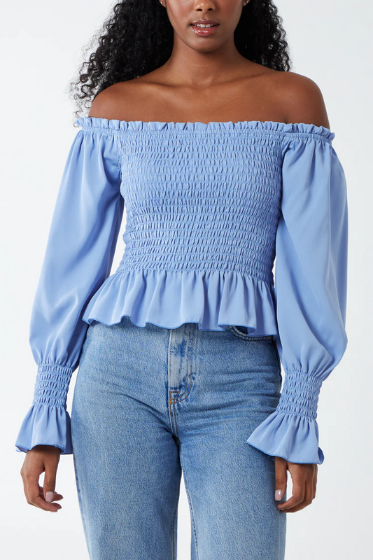 Bardot Ruched Long Sleeve Top