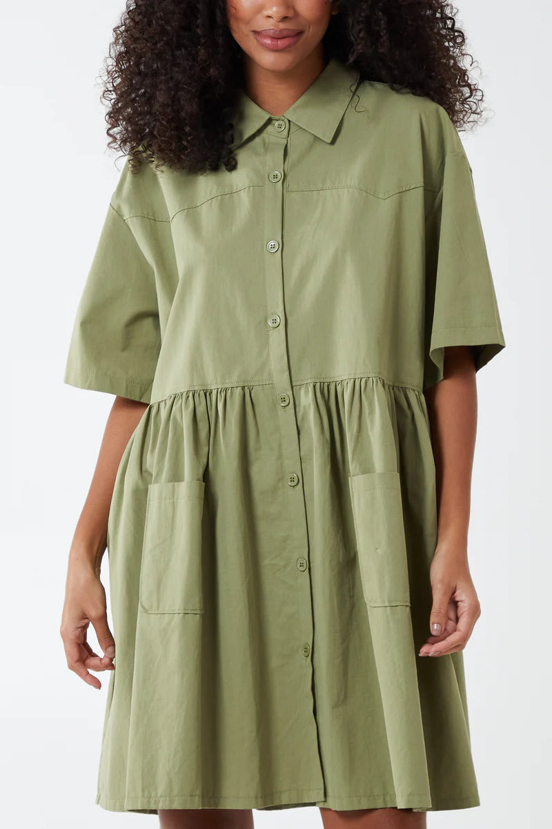 Short Sleeve Smock Shirt Dress