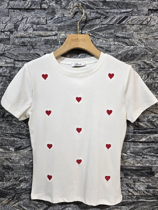 White top with hearts