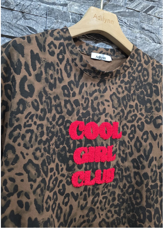 Leopard Print T-shirt with Cool Girl Club print