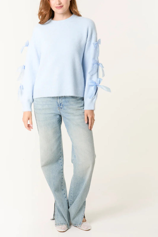 Bow Sleeve Soft Knit Jumper Powder Blue