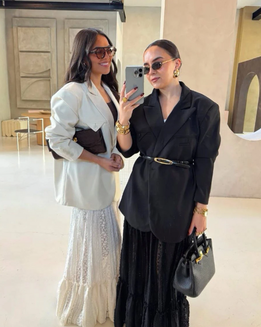 Drop Hem Lace Maxi Skirt: Black or White