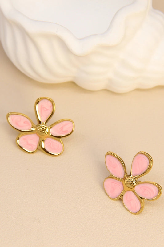 Enamel flower stainless steel earrings