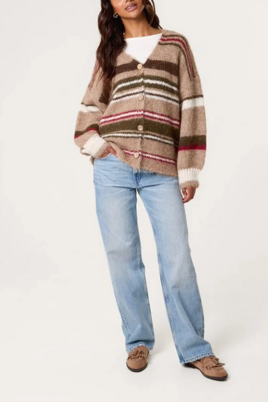 Brown Stripe Knit Cardigan