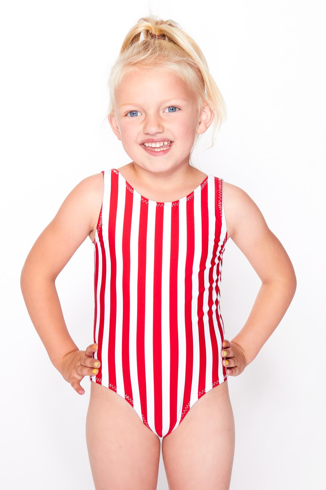 Girls Red Stripe Swimsuit
