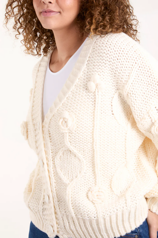Ivory Cable Knit Flower Cardigan