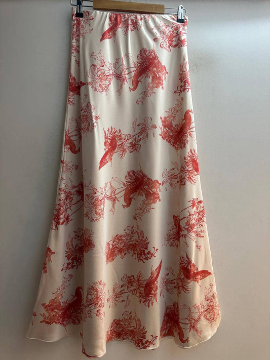 Maxi Printed Satin Skirt: Burnt Orange