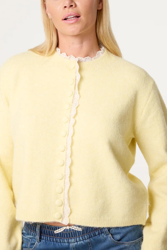 Lemon Lace Trim Knit Cardigan