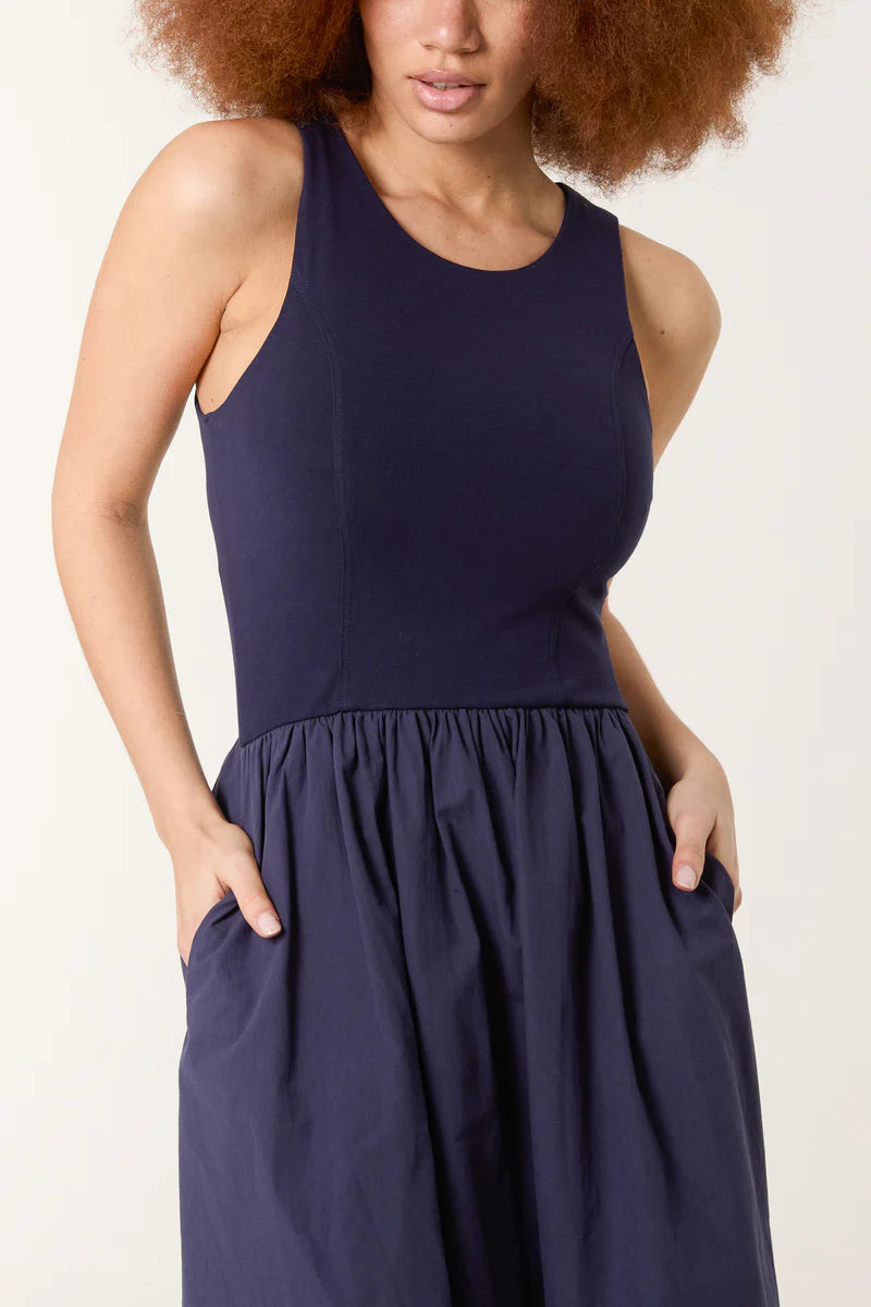 Navy Midi Dress with Pockets