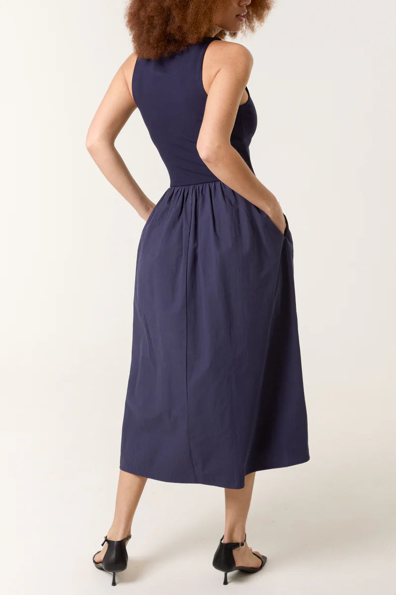 Navy Midi Dress with Pockets