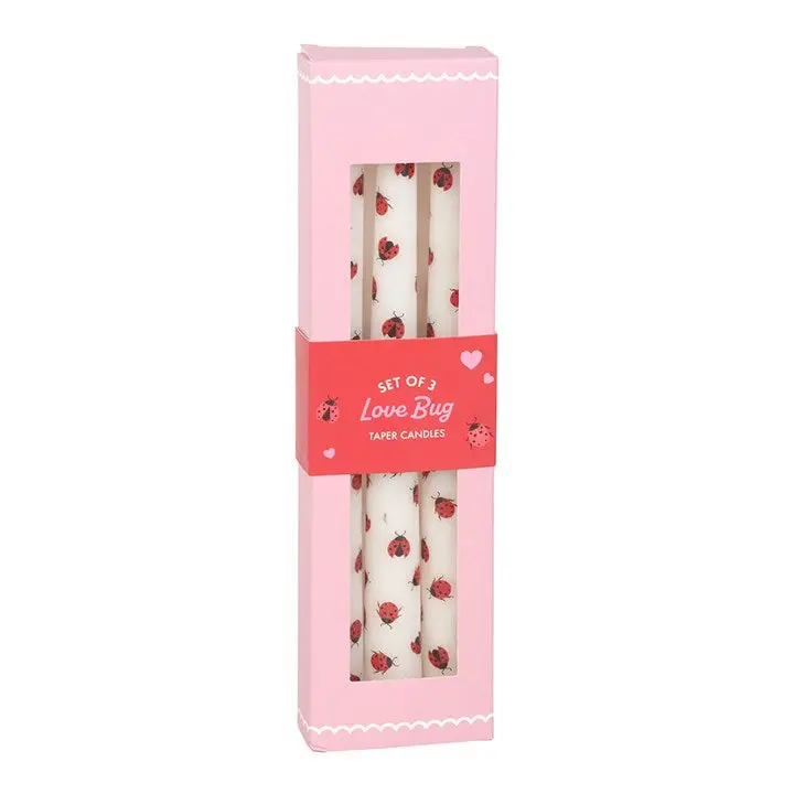 Set of 3 Love Bug Ladybug Taper Candles