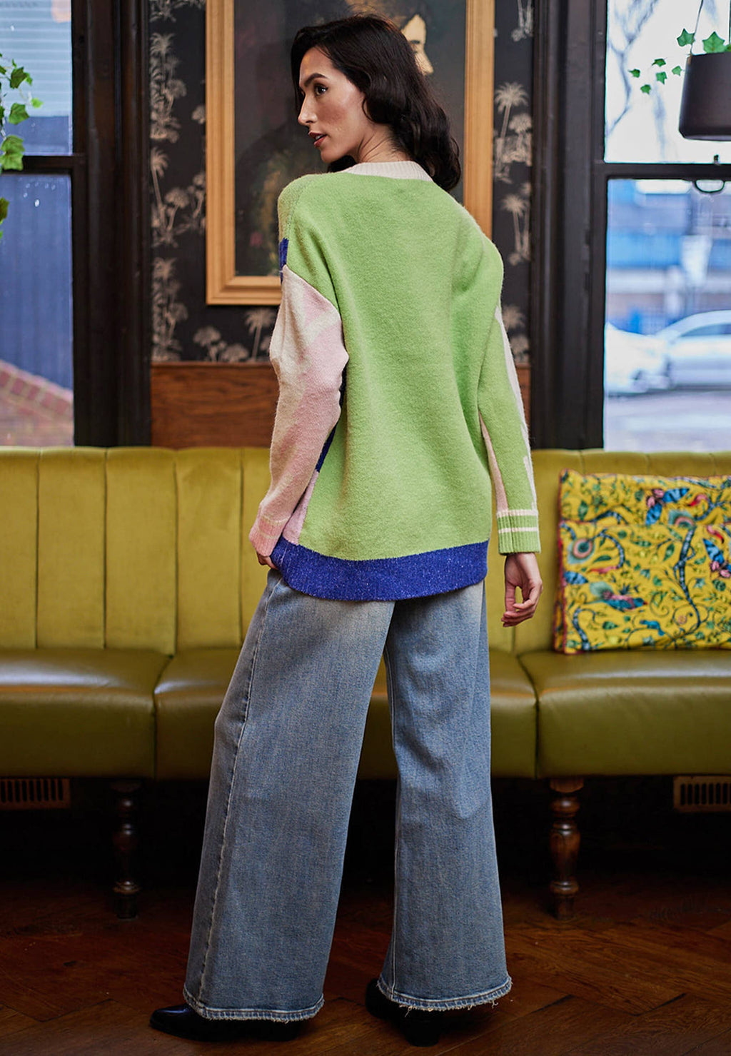 Abstract Knit Jumper In Green, Blue and Pink