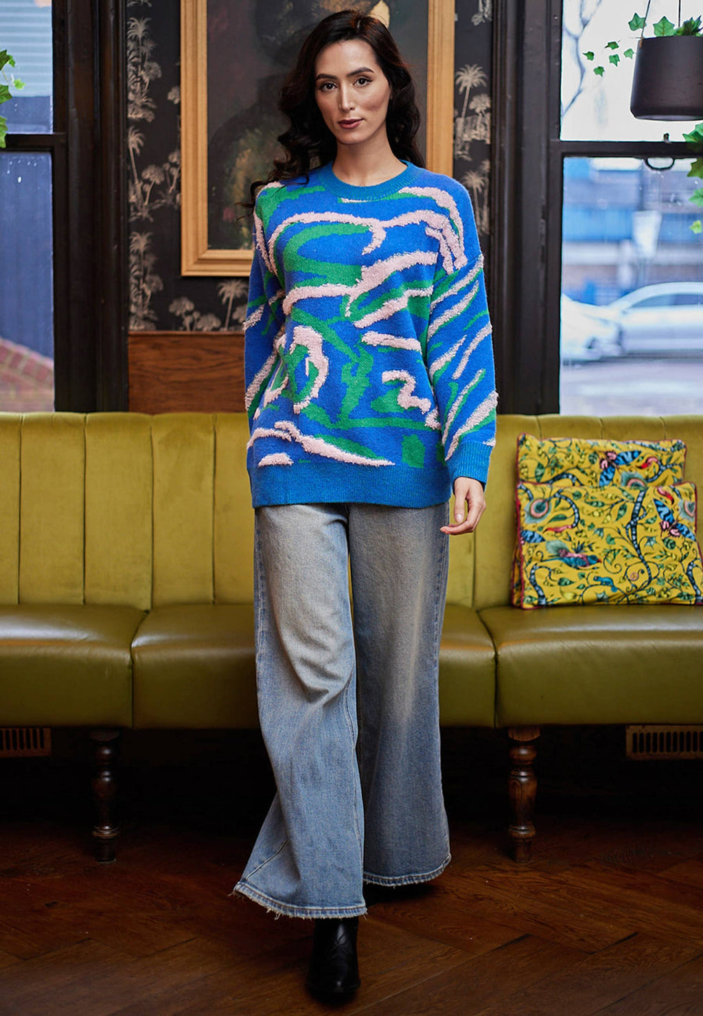 Abstract Print Knit Jumper In Blue