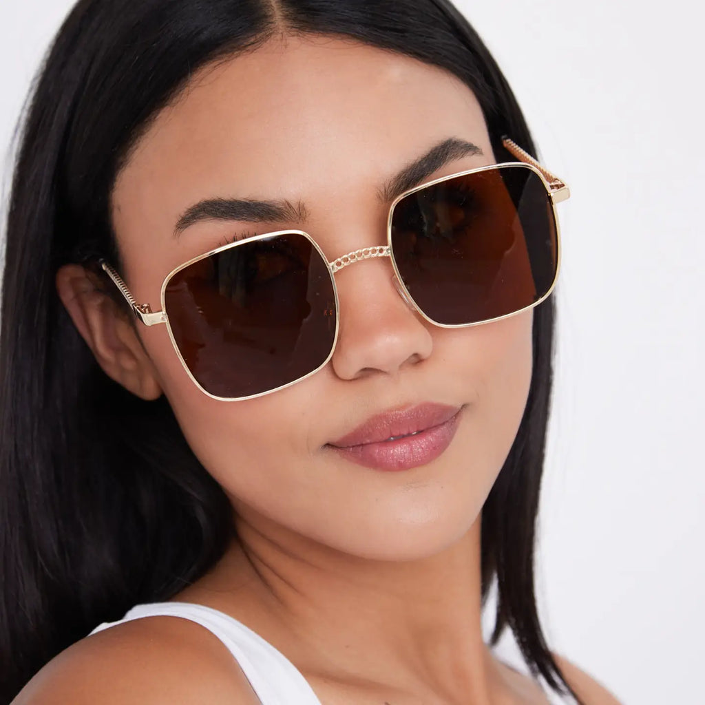 Oversized Square Sunglasses in Gold and Brown