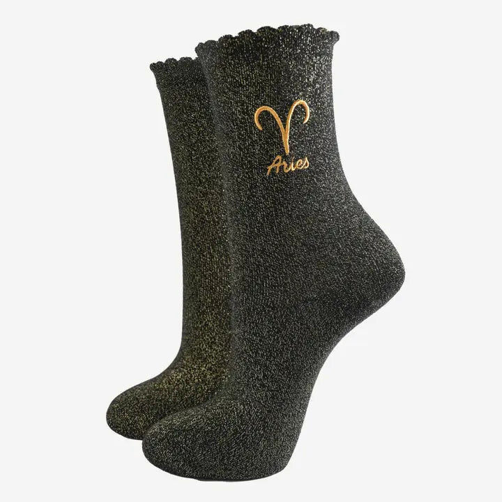 Black Glitter Horoscope Socks