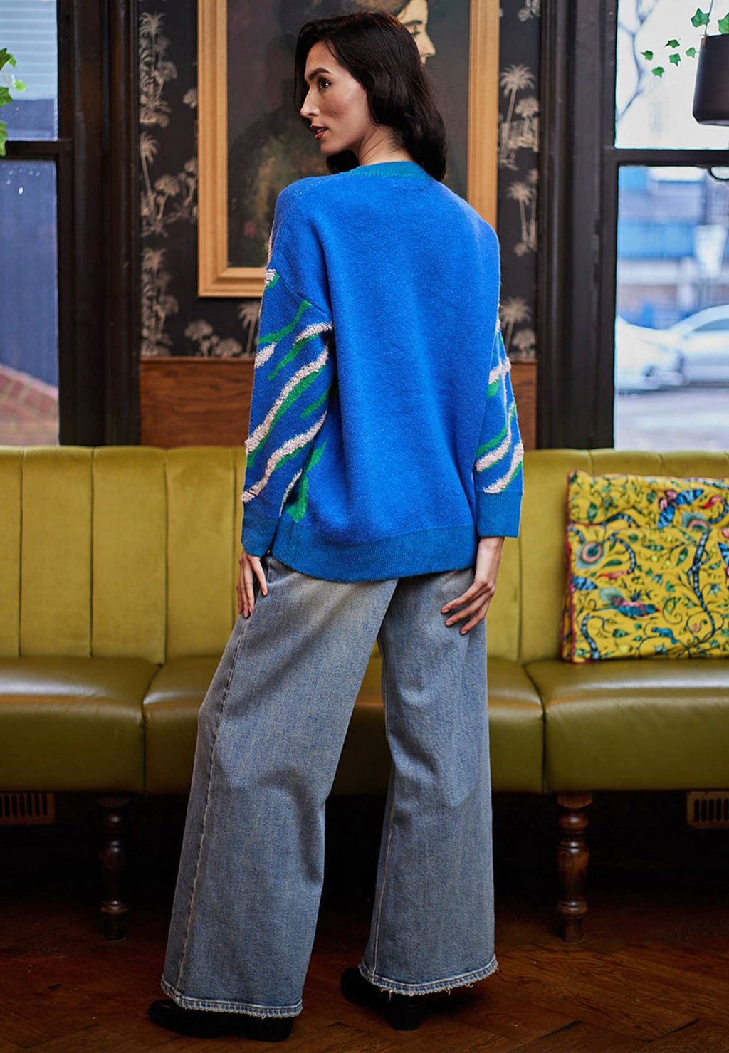 Abstract Print Knit Jumper In Blue