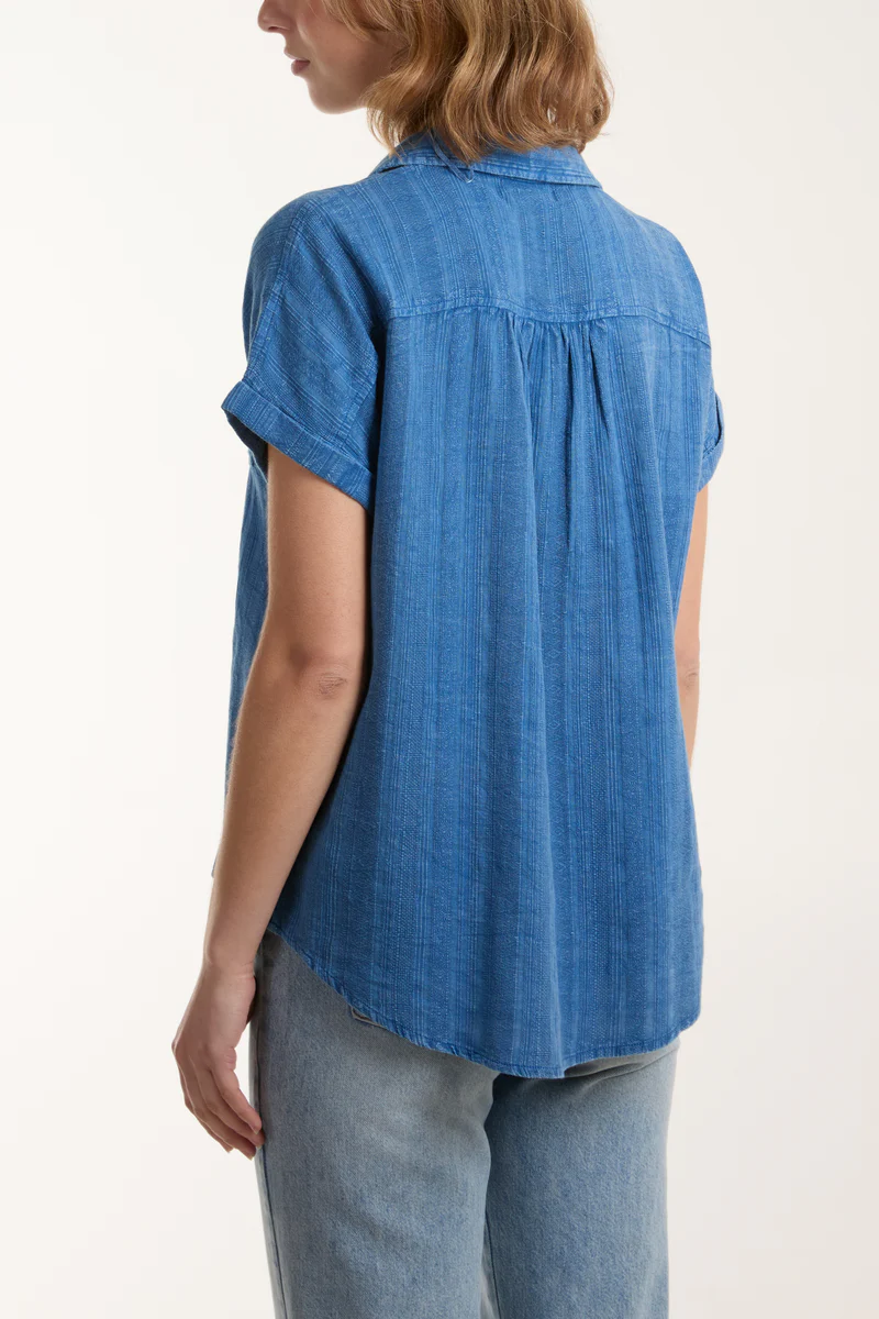 Stone Wash Denim Short Sleeve Shirt