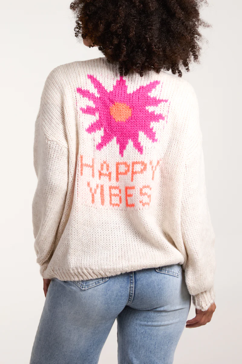 'Happy Vibes' Cream Flower Cardigan