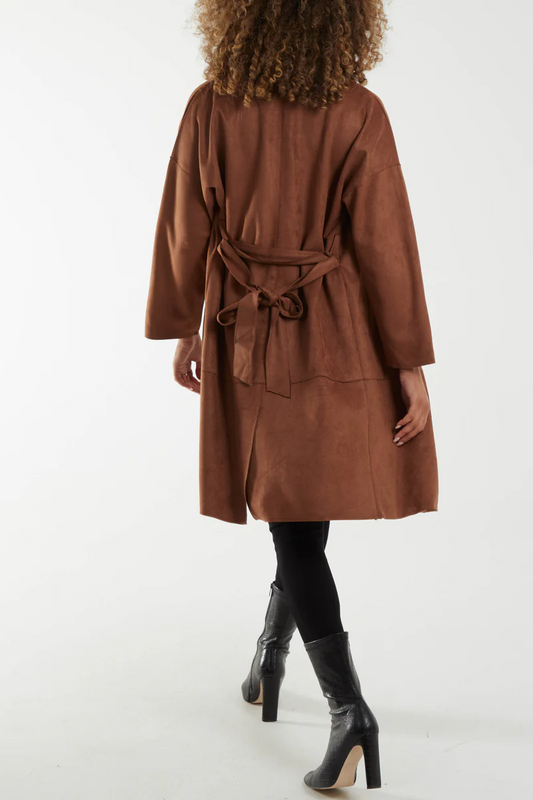 Suede-Style Belted Trench Jacket