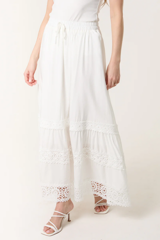 White Lace & Crochet Tiered Maxi Skirt