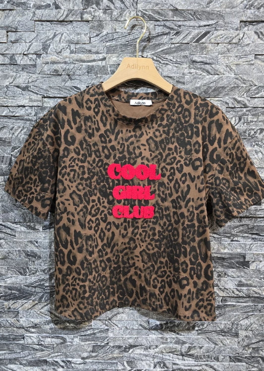 Leopard Print T-shirt with Cool Girl Club print