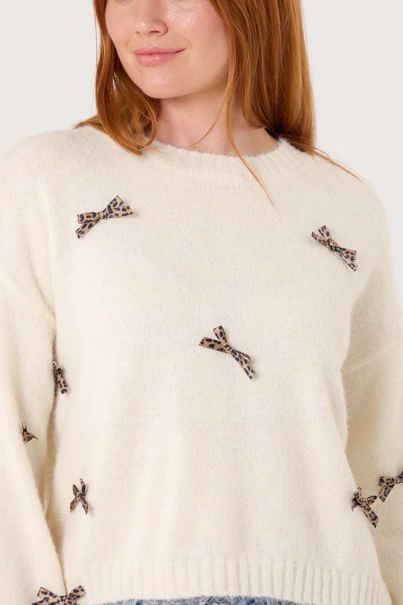 Animal Print Bow Knit Jumper