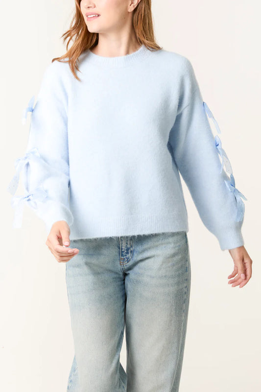 Bow Sleeve Soft Knit Jumper Powder Blue