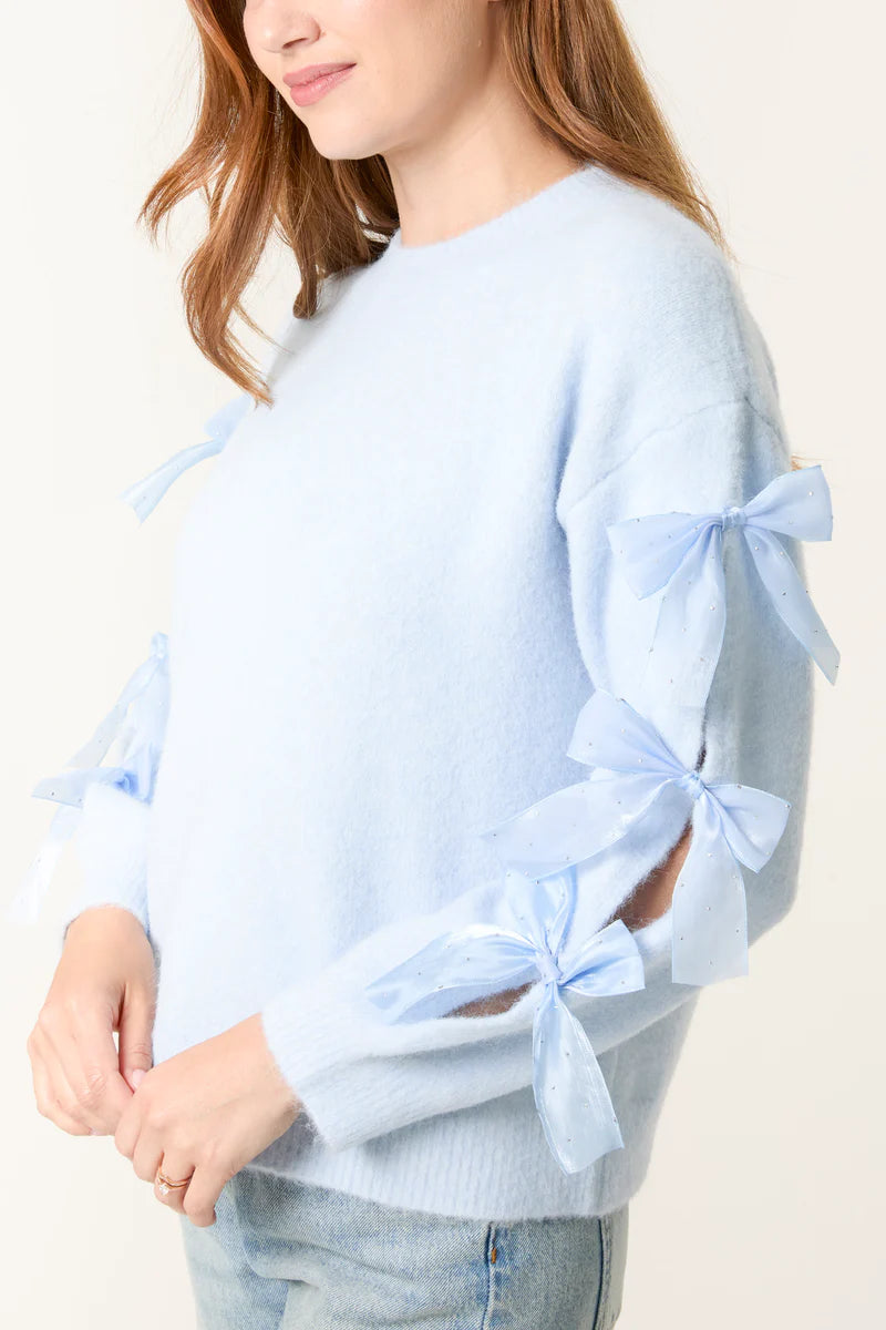 Bow Sleeve Soft Knit Jumper Powder Blue
