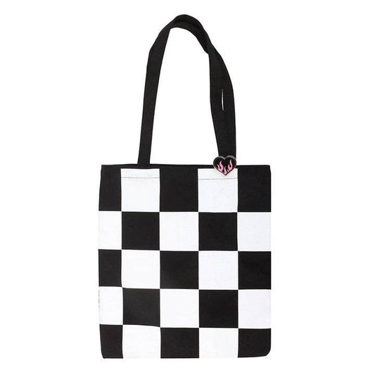 Checkerboard Print Tote Bag