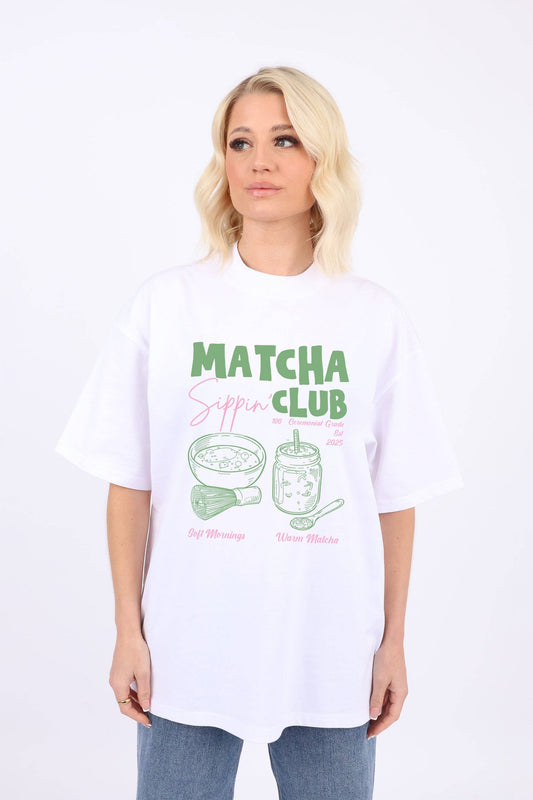 Matcha Club Print Oversized T-Shirt- UNISEX