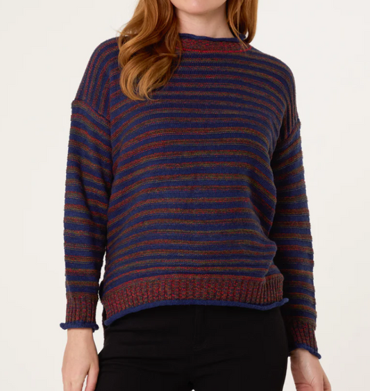 Navy and Red Striped Knit Jumper
