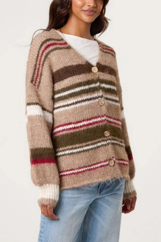 Brown Stripe Knit Cardigan