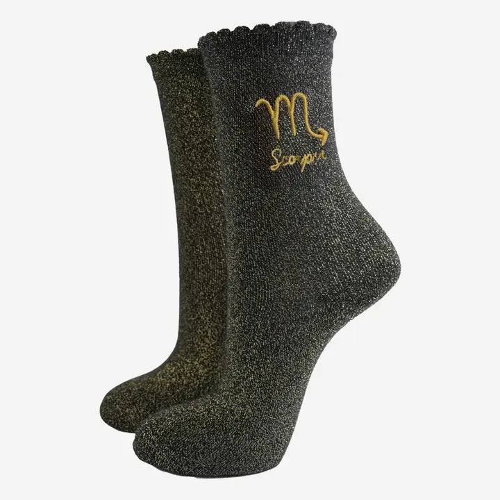 Black Glitter Horoscope Socks