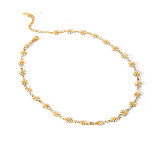 Daisy Necklace in White & Gold