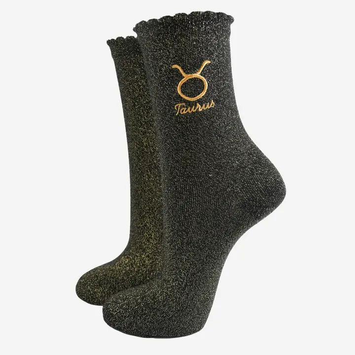 Black Glitter Horoscope Socks