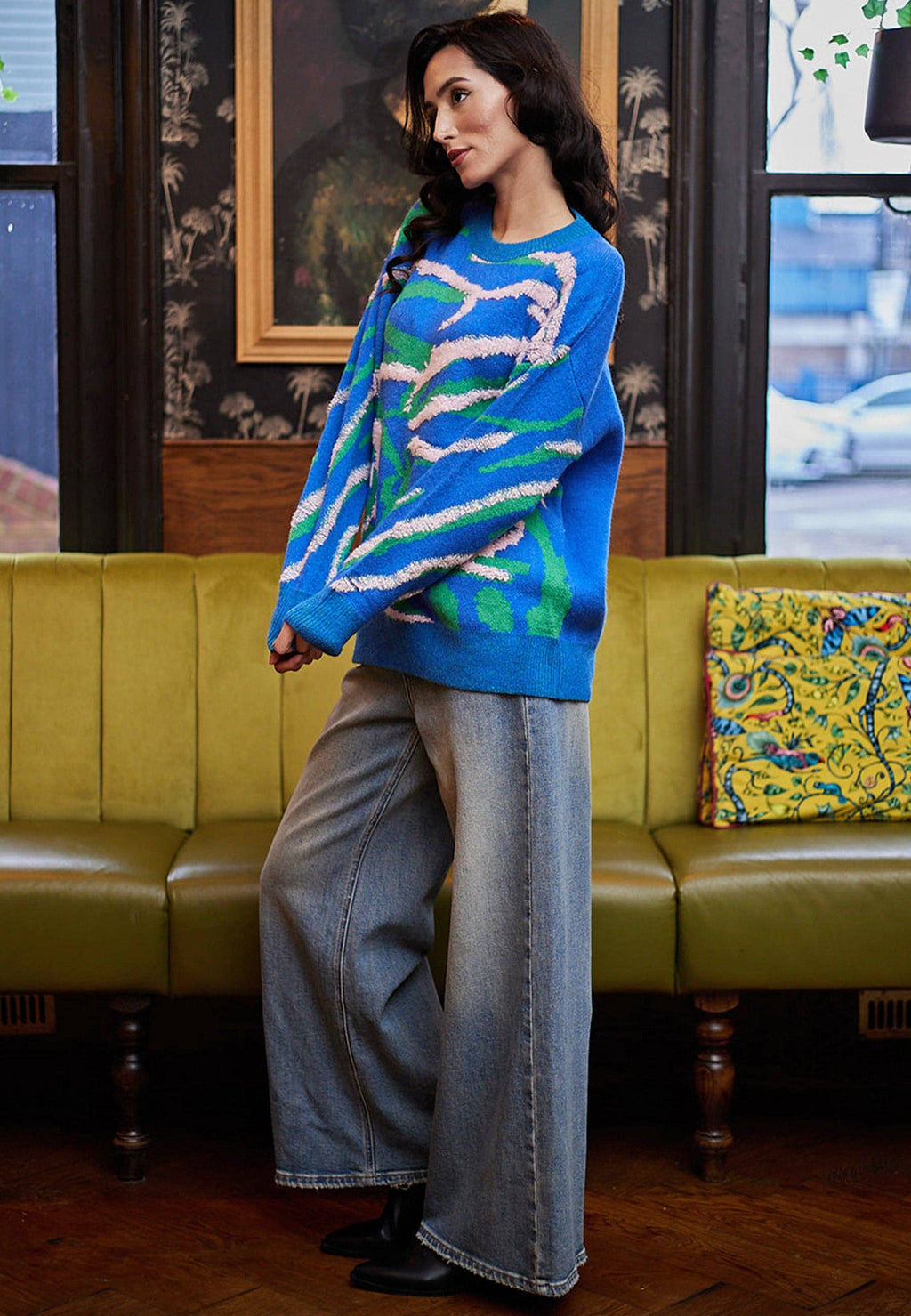 Abstract Print Knit Jumper In Blue