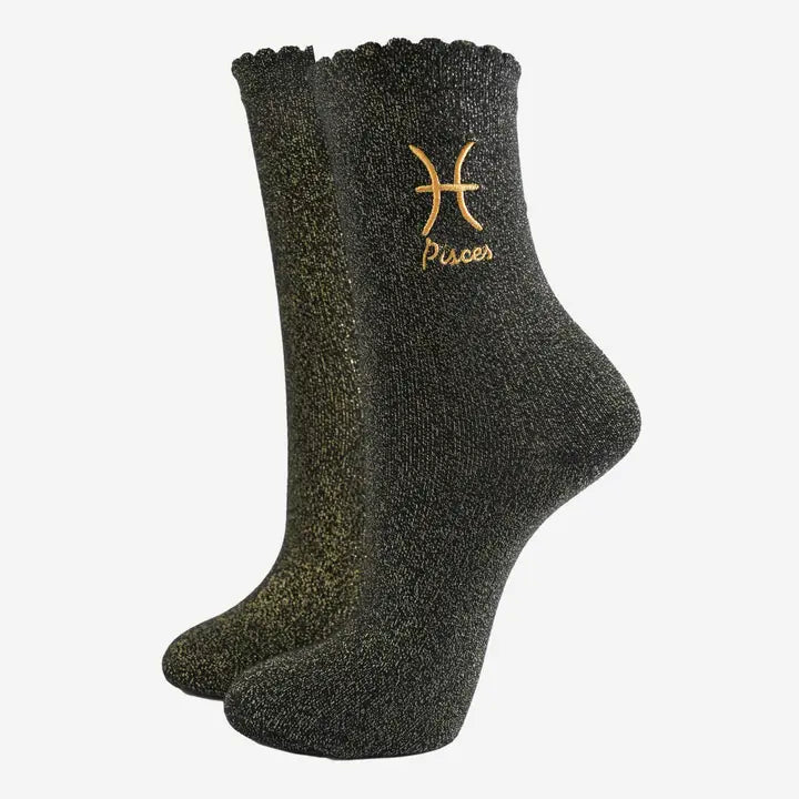 Black Glitter Horoscope Socks