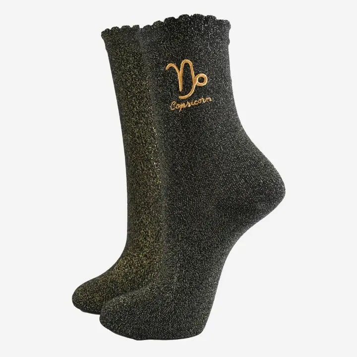 Black Glitter Horoscope Socks