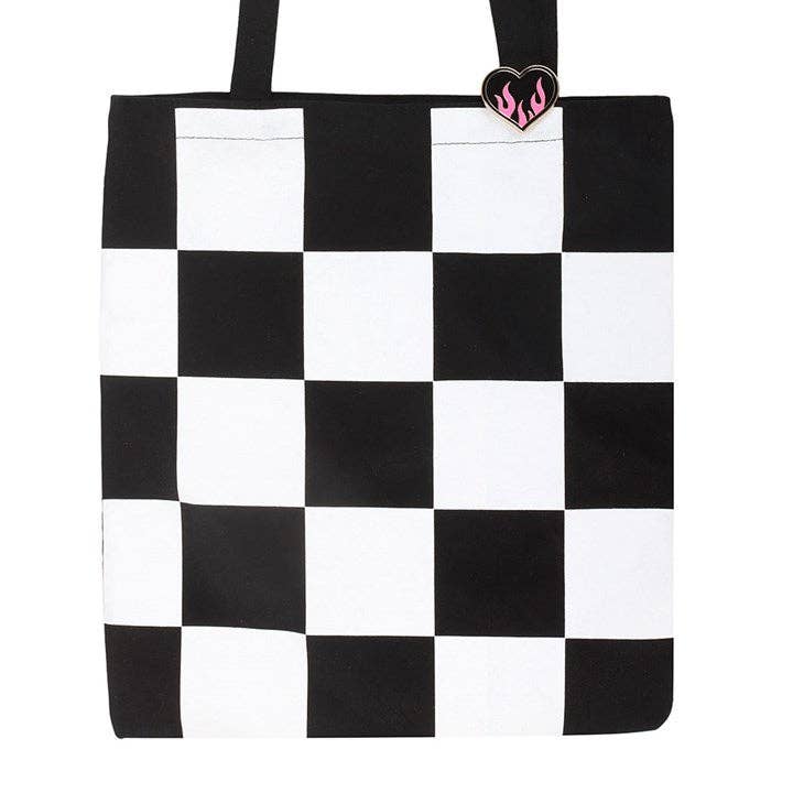 Checkerboard Print Tote Bag