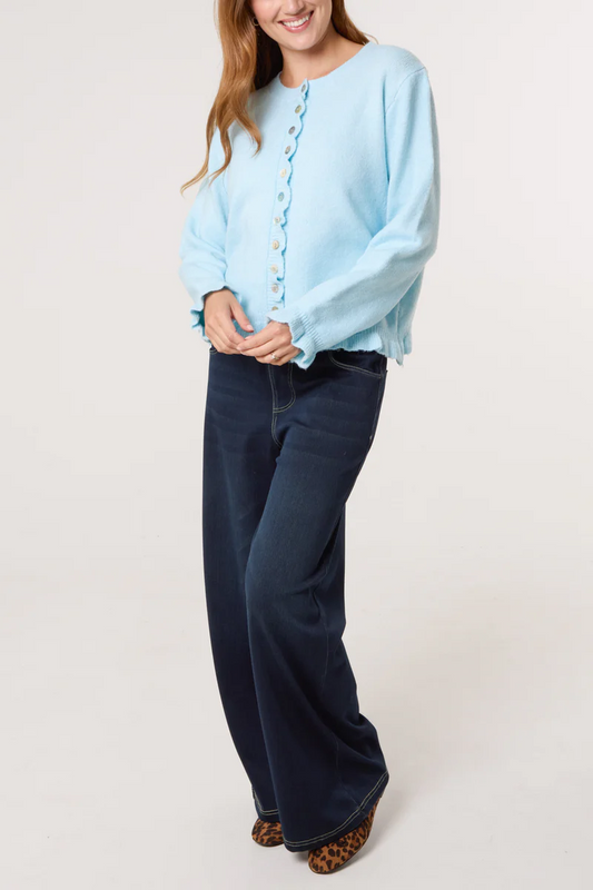 Ruffle Trim Knit Cardigan