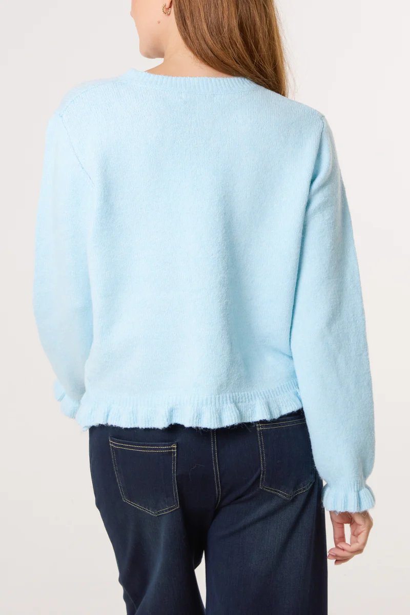 Ruffle Trim Knit Cardigan