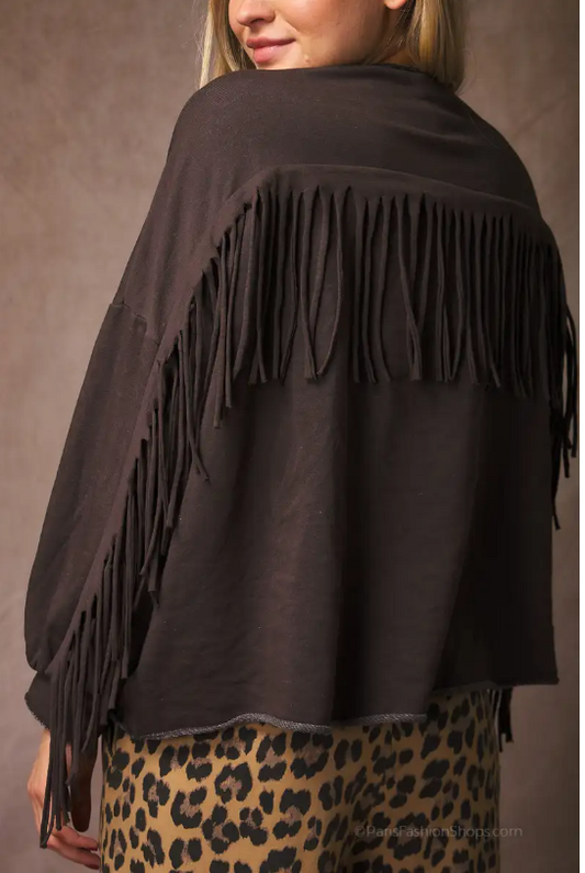 Brown Oversized Sweatshirt With Fringe