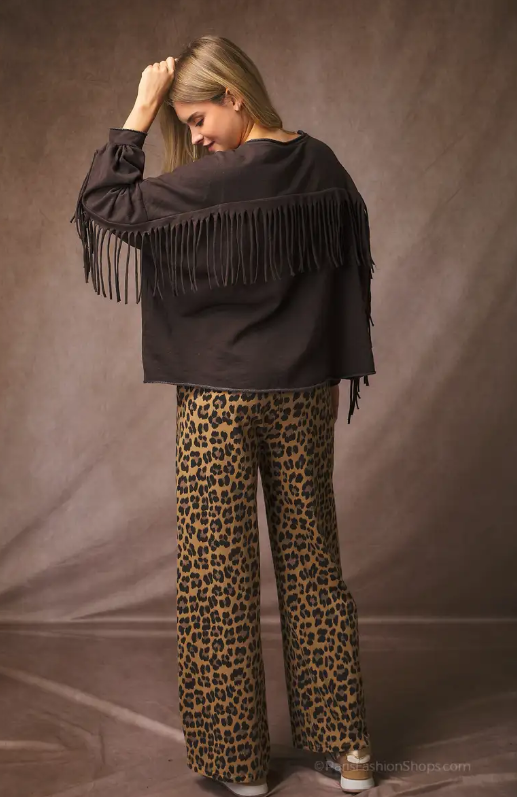 Brown Oversized Sweatshirt With Fringe