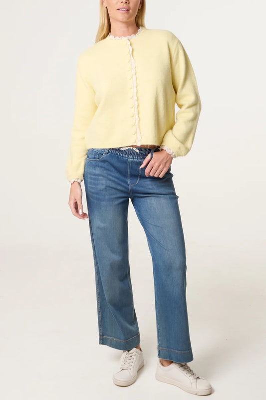 Lemon Lace Trim Knit Cardigan
