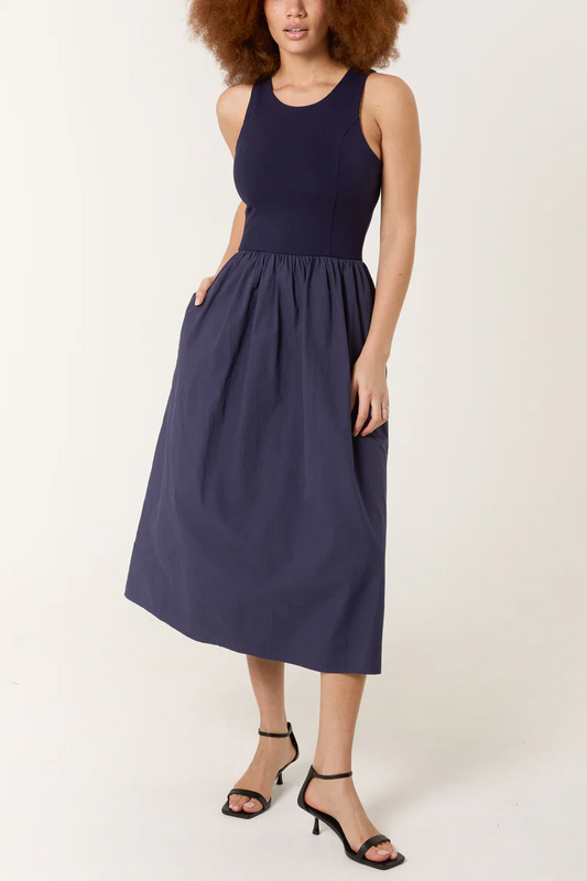 Navy Midi Dress with Pockets