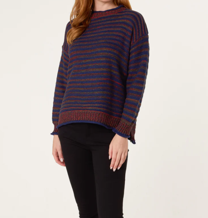 Navy and Red Striped Knit Jumper